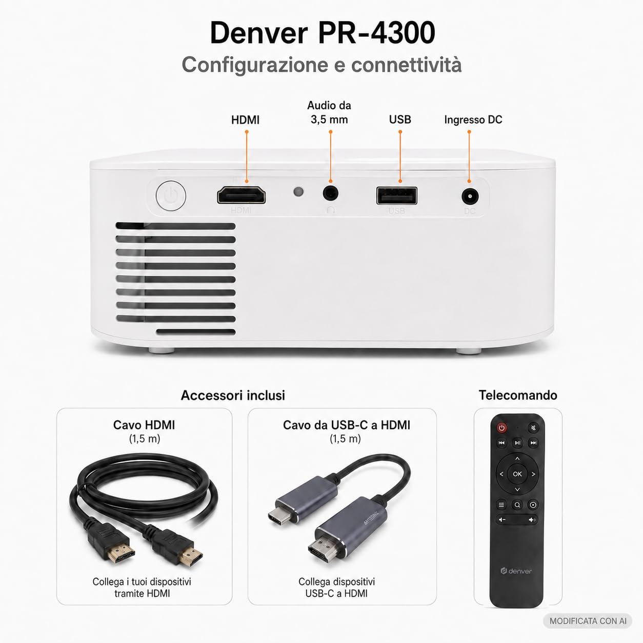 Denver Mini Proiettore Portatile, Proiettore Esterno, Bluetooth, 400 ANSI