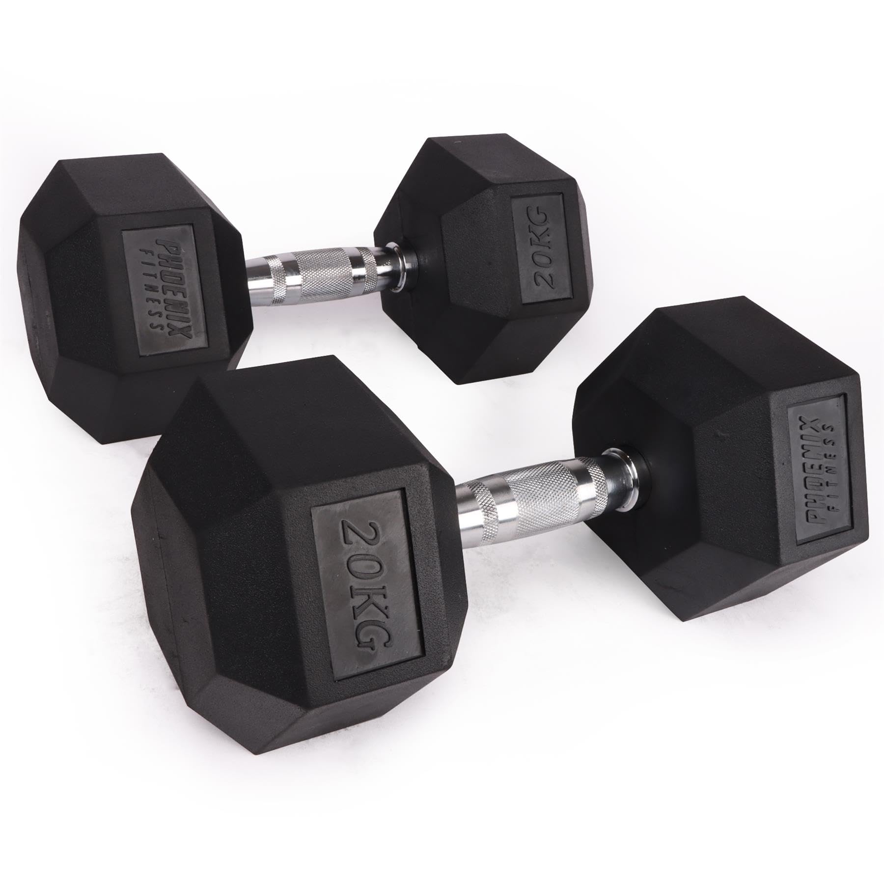 Phoenix Fitness Hex Dumbbells - Pair of Rubber & Cast Iron Hexagonal Dumbbell Hand Weights for Men and Women at Home & Gym - Weight: 20kg