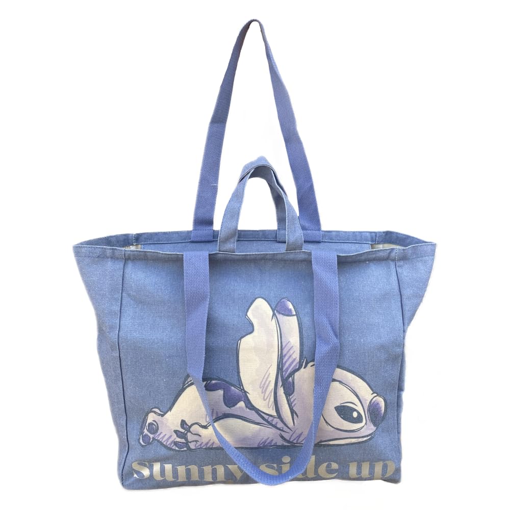 CARTOON Borsa con manici Disney Stitch borsa da spiaggia grande con chiusura zip shopper borsa a spalla effetto jeans