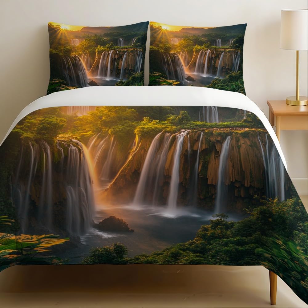 Housse de couette microfibre 240x260 avec fermeture éclair pratique et taies d'oreiller forêt