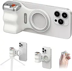 Alça magnética para câmera de celular, suporte de fotografia de selfie para smartphone com botão de obturador sem fio para iPhone 16, 15, 14, 13, 12, Pro, Max, Android, vlog, vídeo, fotografia (branca