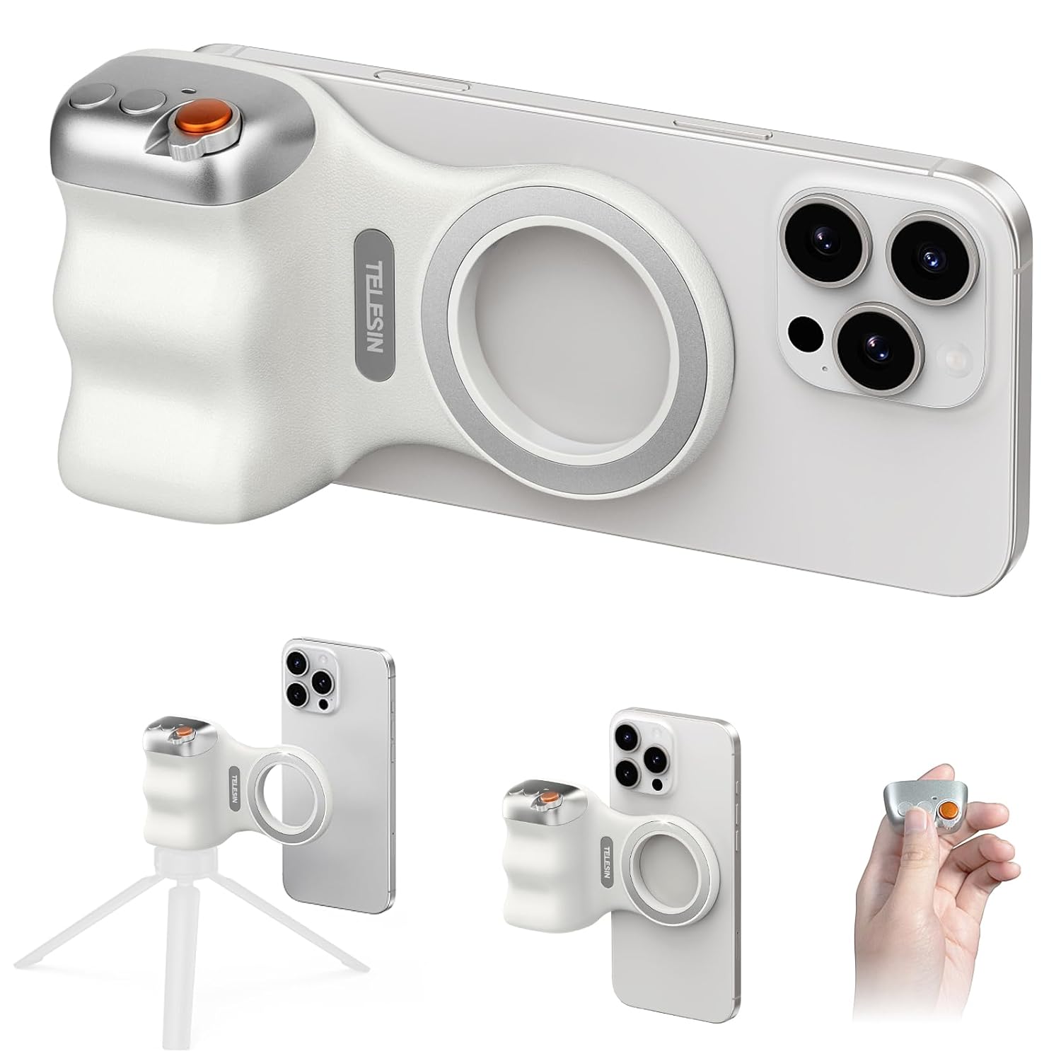 Magnetic Phone Camera Grip, Smartphone Shooting Holder Selfie Handle Snap with Wireless Shutter Button Remote for iPhone 16 15 14 13 12 Pro Max Android Cellphone Vlog Video Photography(White) Magnetic Phone Camera Grip, Smartphone Shooting Holder Selfie Handle Snap with Wireless Shutter Button Remote for iPhone 16 15 14 13 12 Pro Max Android Cellphone Vlog Video Photography(White)