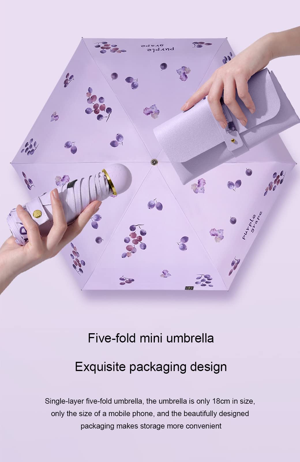 Paraguas, Paraguas, Mini for Bolso con Estampado de Frutas(Pink)