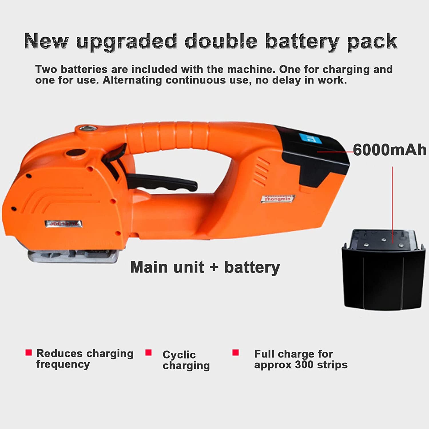 Machine de cerclage électrique Automatique pour palettes et cartons, alimentée par Une Batterie de 6000 mAh, Machine de cerclage Manuelle pour feuillards PP et Pet.