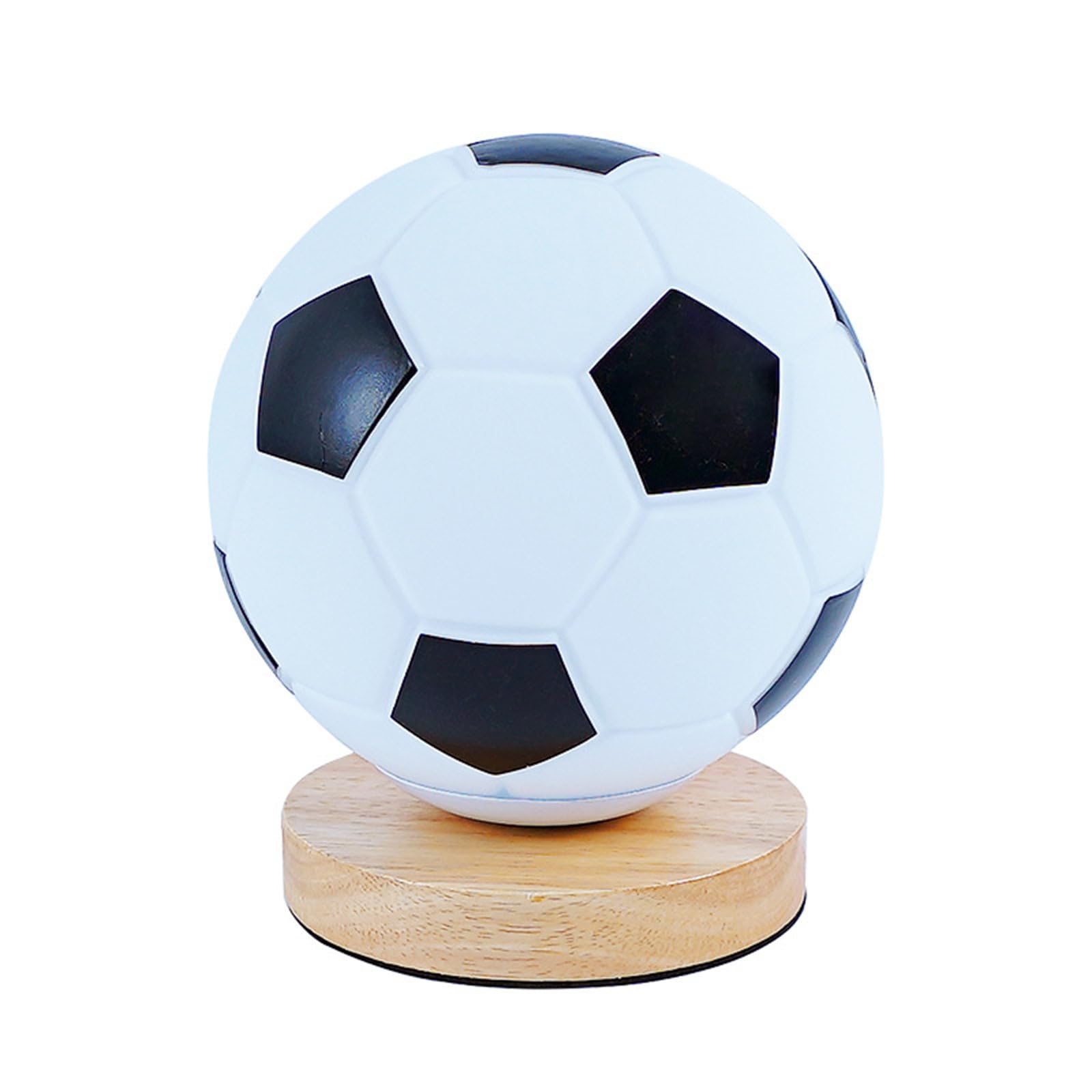 Jazuaiao Wooden Base Rechargeable LED Football Night Light Easy to Use Bedside Lamp Enduring Soccer Ball Table Lamps with Wooden Base