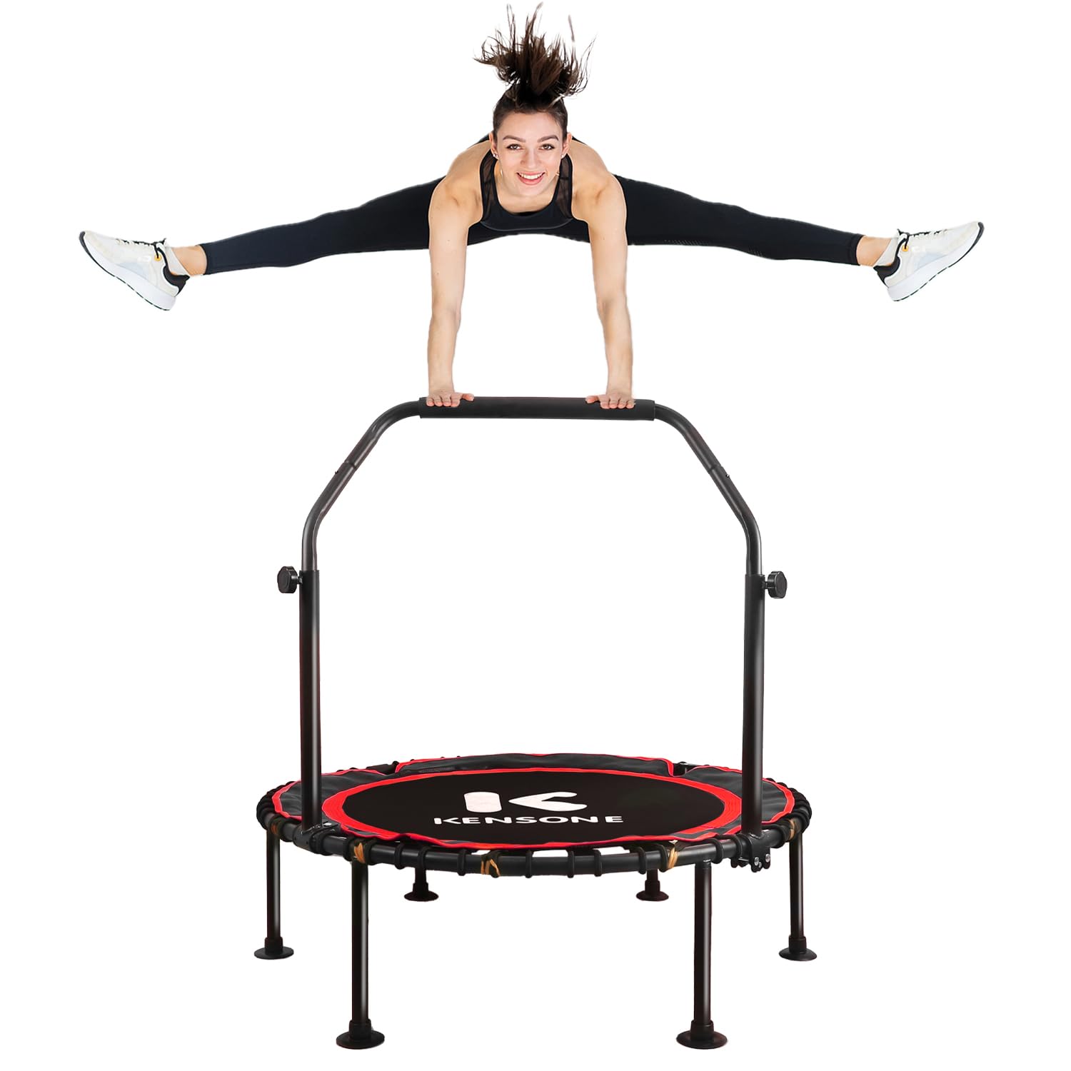 K KENSONE 40/48 Zoll Faltbares Rebounder Trampolin für Erwachsene mit Bungee, 450/250 kg leises Indoor-Mini-Trampolin für Erwachsene, Fitness, Fitnessstudio, Heimübung
