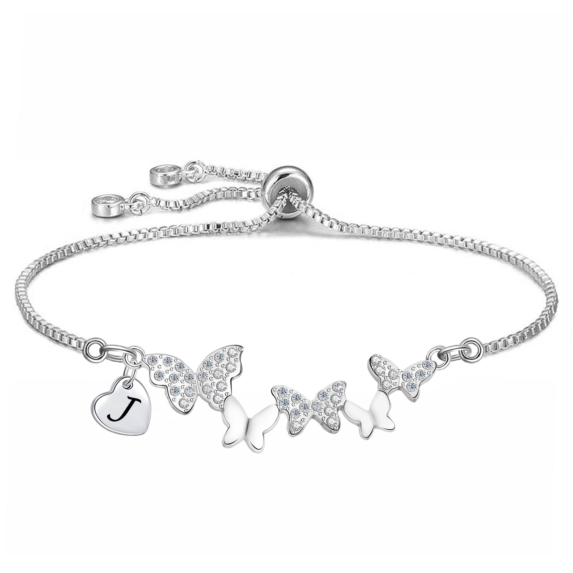 Yumioxa Viola Donna Bracciale con Farfalle in Cristallo Lettere Nome Bracciali Donna Gioielli Cristallo Lucido Colore Argento Tennis Bracciale A Catena Regolabile (J