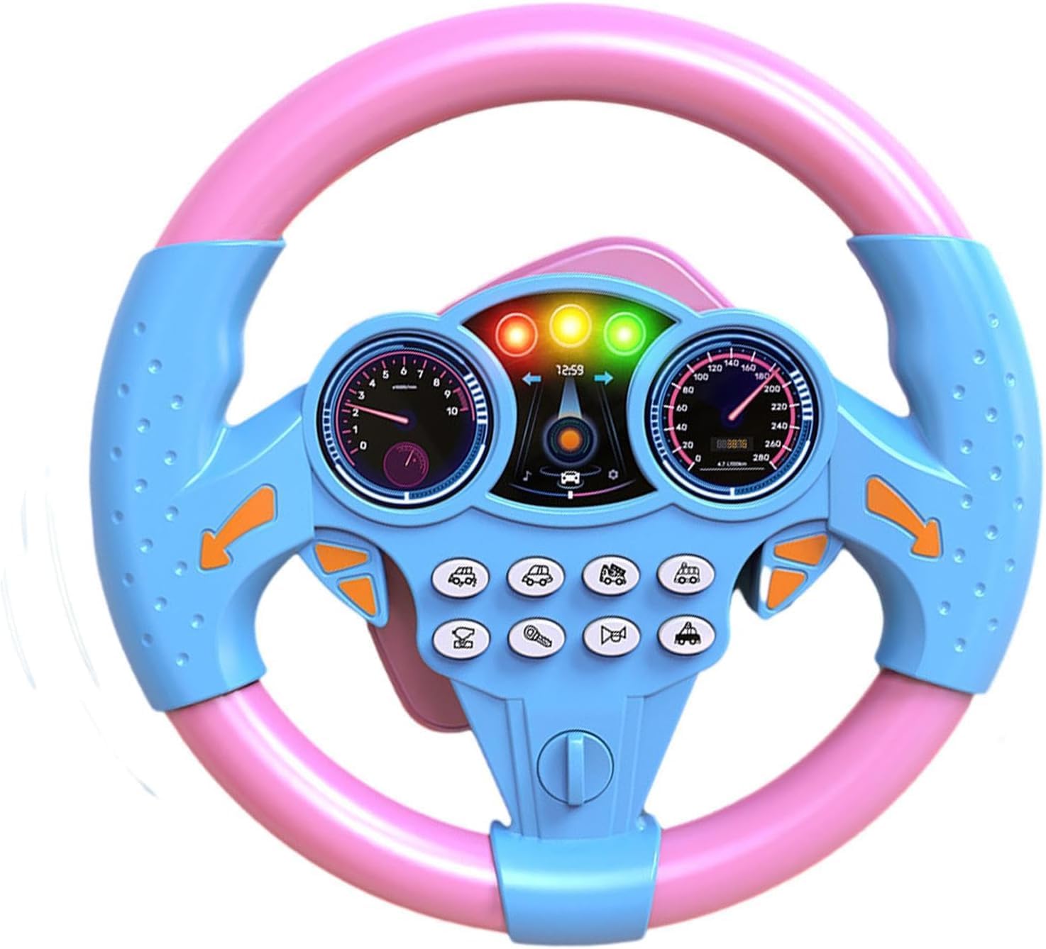 Steering Wheel Toy Simulate Driving Car Copilot Steering Wheel Electric Baby Toys with Sound Driving Vocal Toy Kids Musical Educational Stroller Color (New Pink_)-image-4