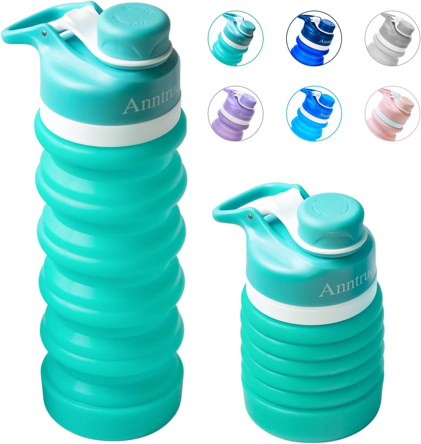 Anntrue Collapsible Water Bottle BPA Free, Food-Grade Silicone Portable Leak Proof Travel Water Bottle, 18oz