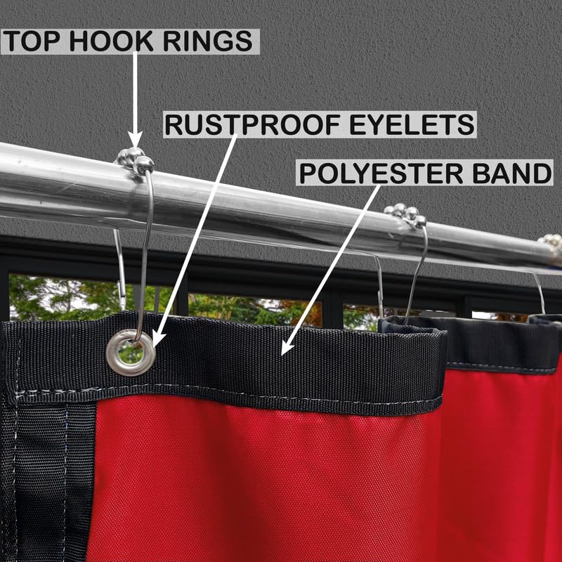 Image of Polyester with PVC Fabric Outdoor Waterproof Curtain with Top Eyelet Protect from AC, Sun, Dust & Rain Used for Balcony, Door & Window (Red Color 4.5 X 11 Feet, Pack of 2 Piece)