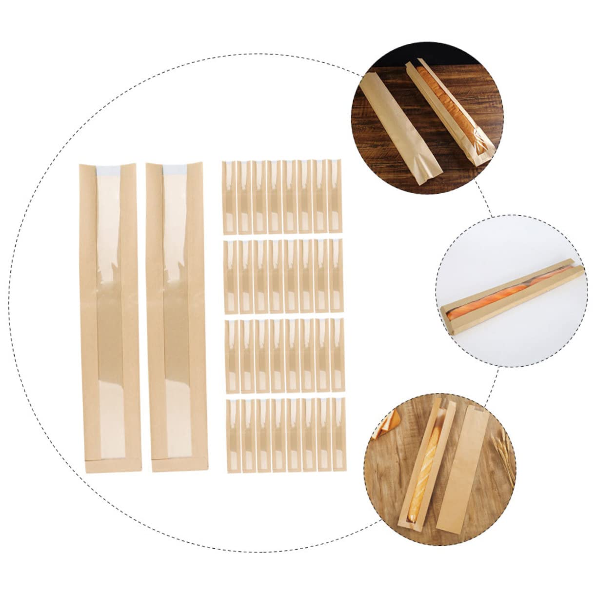 50 Stück Kraftpapier Brottüten mit Durchsichtigem Fenster Lebensmittelechte Papiertüten für Brotaufbewahrung Wiederverwendbare Verpackungstaschen für Bäckerei und Snacks