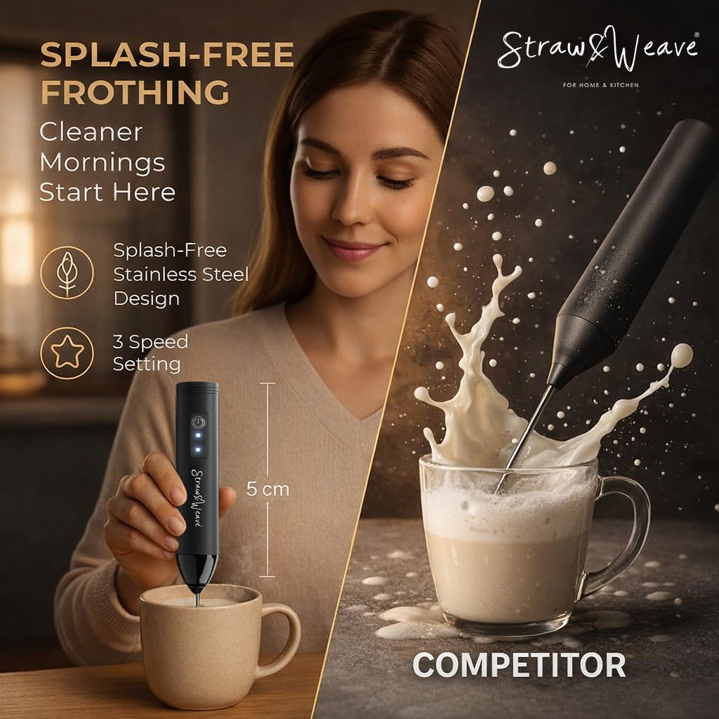 Coffee Frother Electric with Double Whisk | C Type Rechargeable Coffee Maker Machine for Home | 1 Year Warranty | Free Coffee Blender Recipe Book | Big Battery 1 Charge = 15 Days Use 2