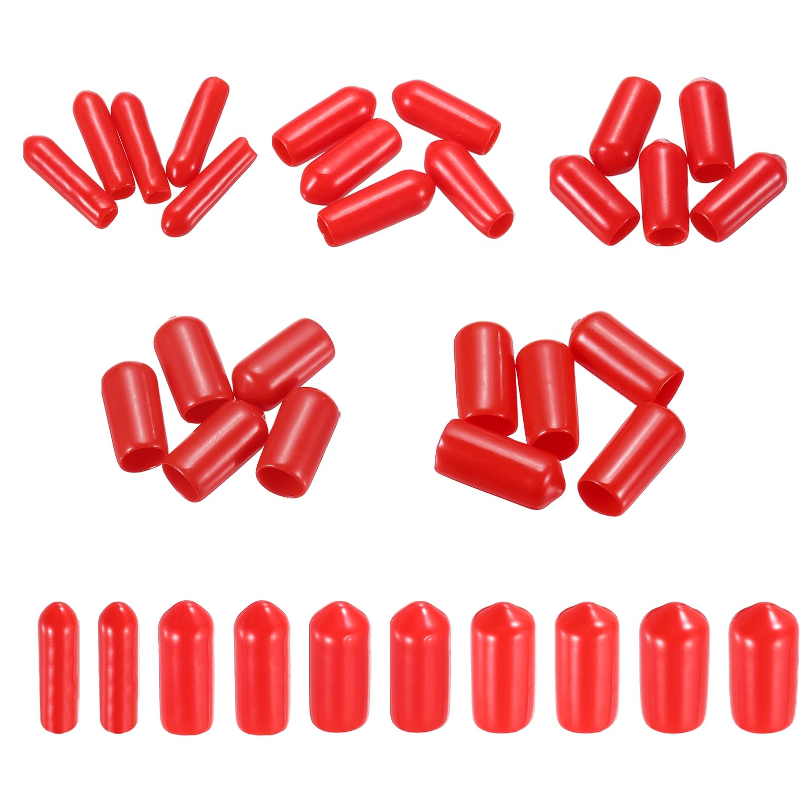 MECCANIXITY 50pcs Round End Protective Caps Rubber Cover 1/8" 3/16" 1/4" 5/16" 3/8" Red Screw Protector for Screw Bolt, Plumbing Pipe