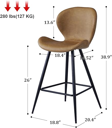 Miniatura 3 de KithKasa Juego de 2 taburetes de bar de altura de mostrador con respaldo, modernos de cuero sintético de mediados de siglo, 26 pulgadas, taburetes