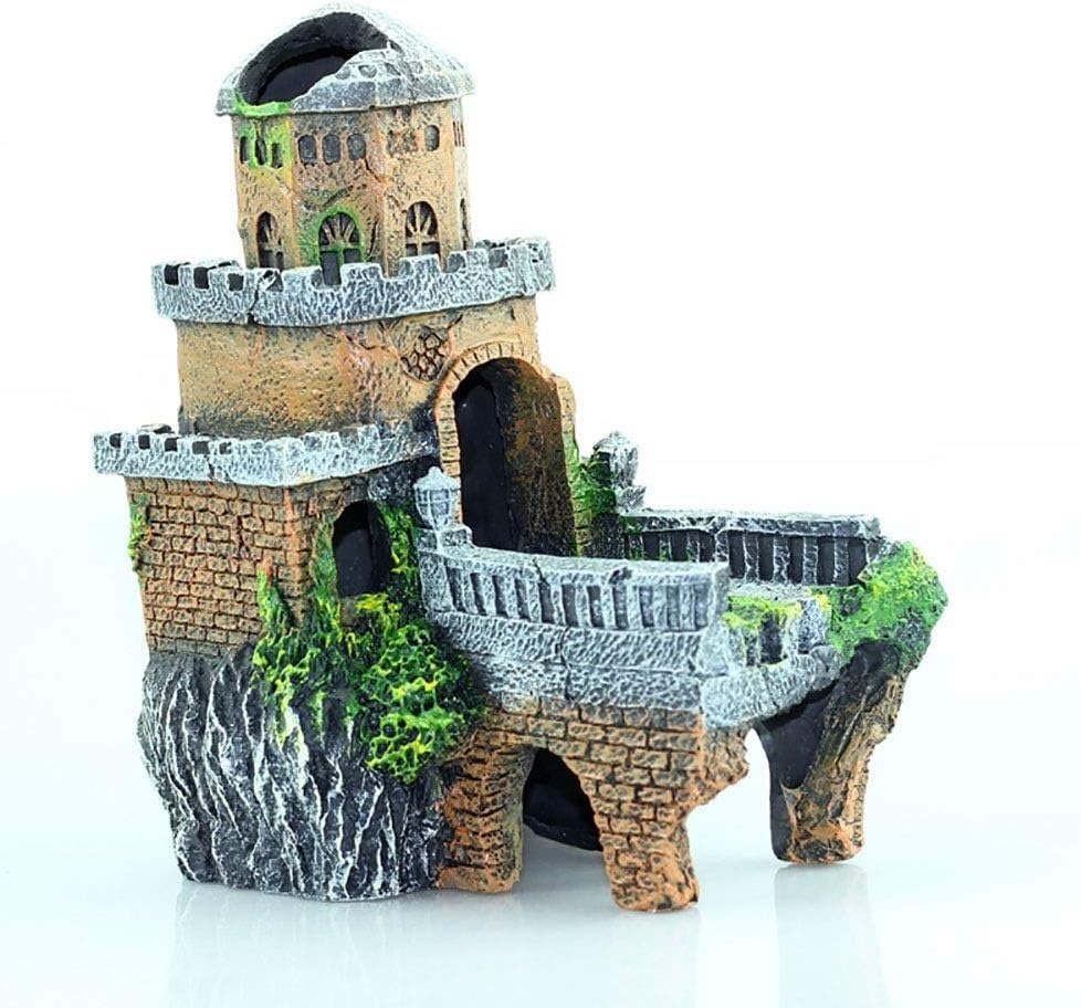 Akcesoria do akwarium, Dekoracje akwariów, dekoracje akwarium, krajobraz ruin zamku z żywicy odpowiednie dla biznesu (kolor: malowany, rozmiar: 18x12x20cm)