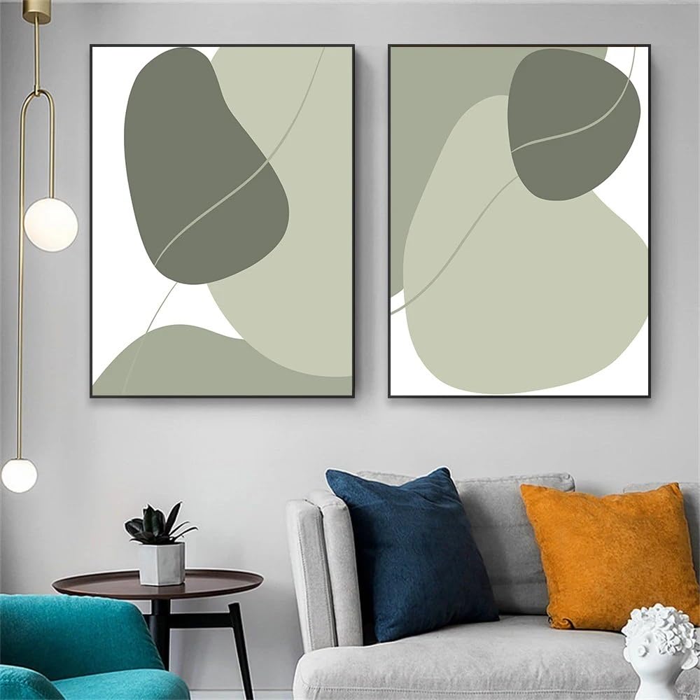 WBYZAC Set of 2-Modern Aesthetic Abstract Wall Art Print Green Tones Poster Simple Canvas Painting Picture Living Office Room Decoration Artwork-40 * 60cm (No Frame)