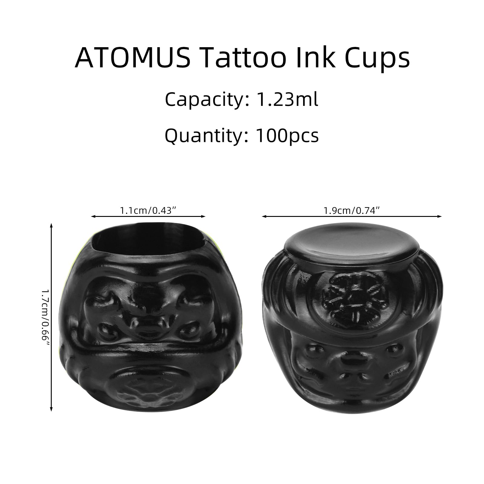 ATOMUS 100pcs Disposable Tattoo Ink Cups - Pigment Caps for Holding Tattoo Ink - Black, Not Water Resistant - Adult - Image 2