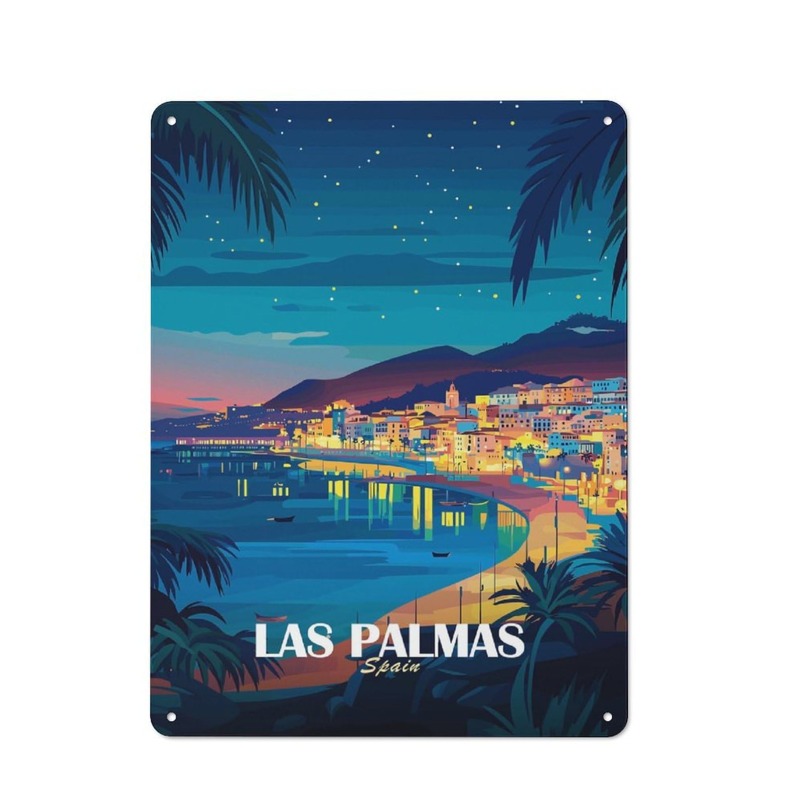 Junmoney Style-17 Las Palmas Spain Travel Workshop Style Metal Wall Decor 40X30cm, Garage Metal Sign For Workshop, Basement, Shed Or Games Room