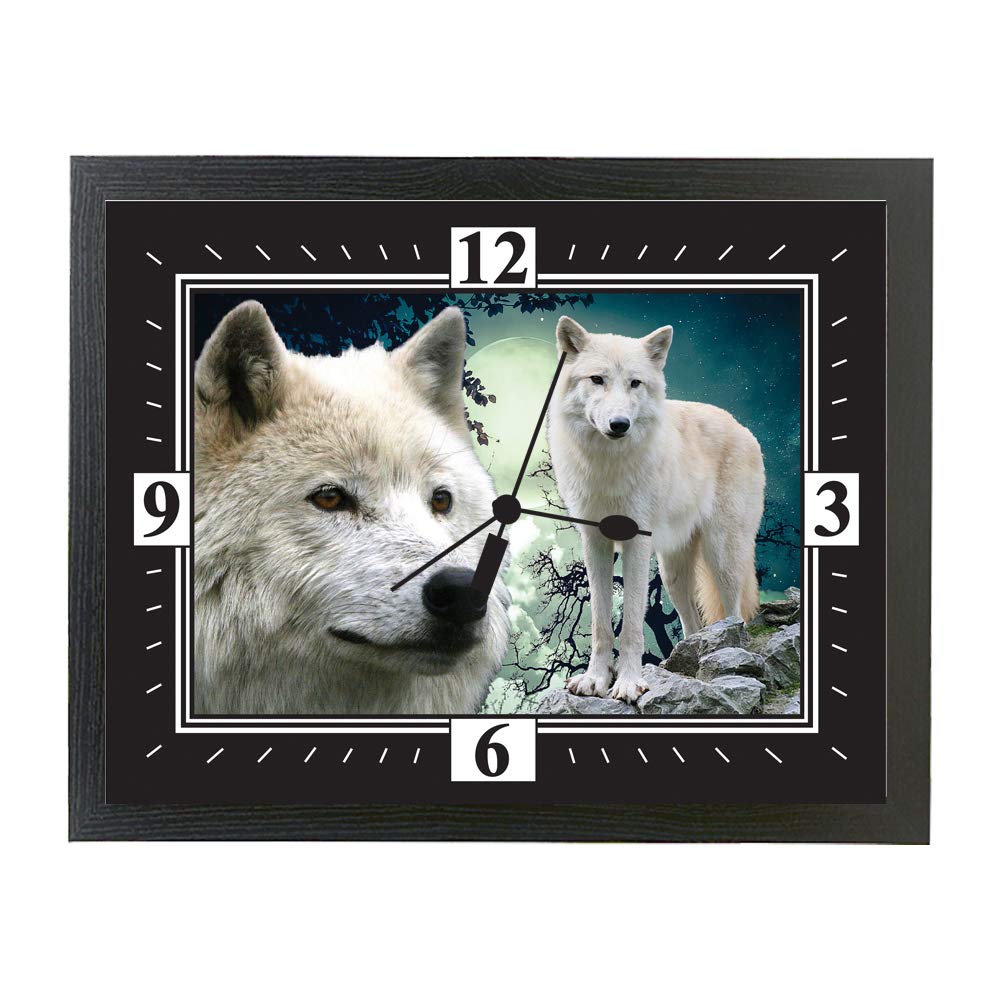 White wolf on rocks Framed Clock Gift
