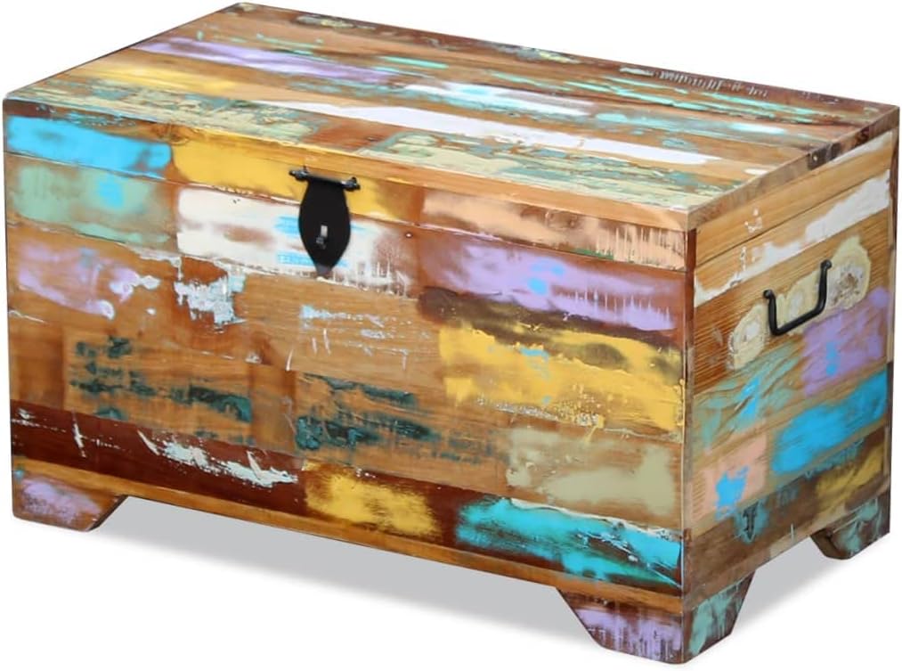 Vintage Multicolor Storage Chest 28.7x15.4x16.1 Reclaimed Wood Storage Cabinet for Living Room Bedroom Entryway