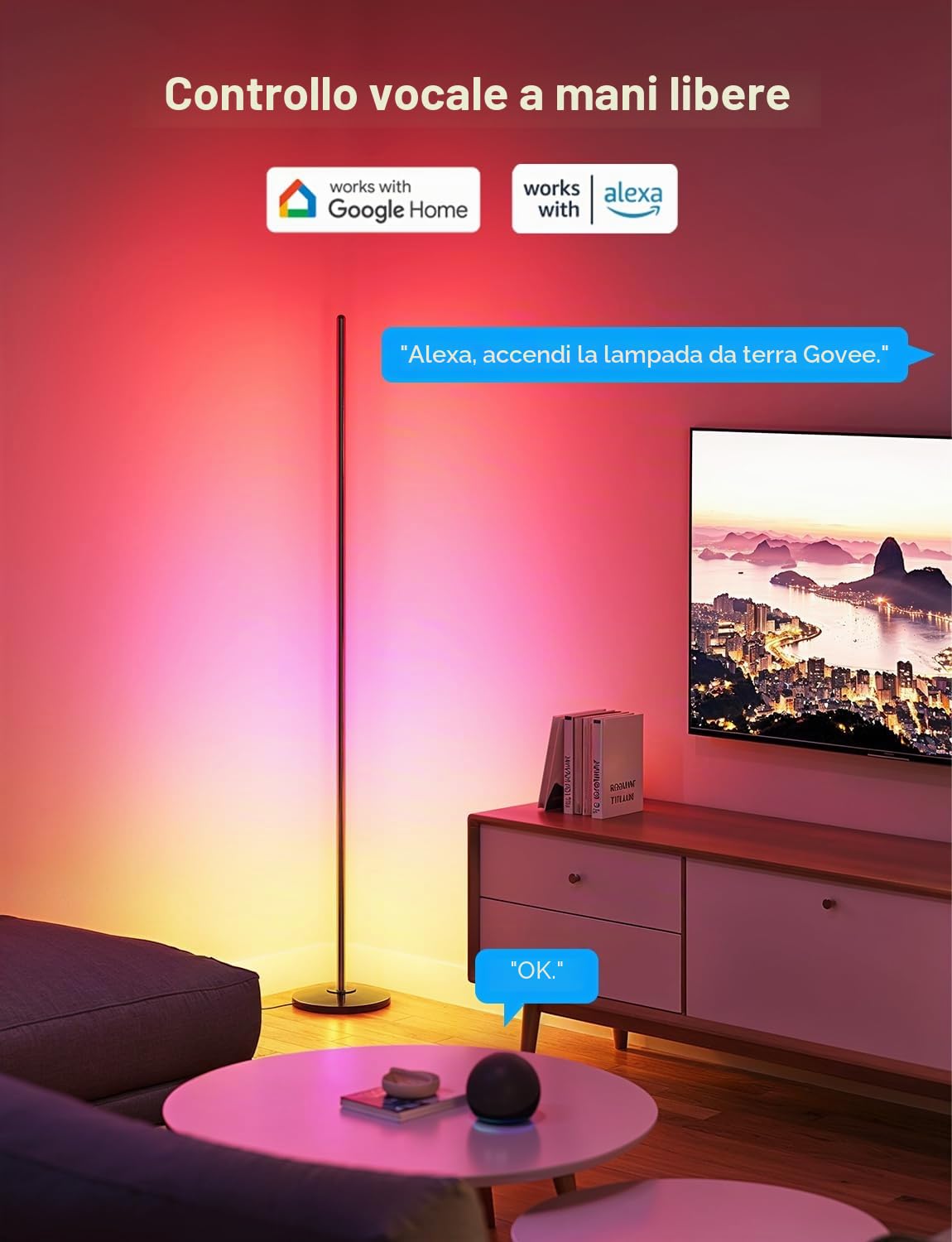 Govee LED Lampada da terra Nero, RGBIC Piantana Lampada da Terra Funziona con Alexa, Matter, APP, 16 Milioni Colori, Sincronizzazione Musicale, per Soggiorno, Camera da Letto, Ufficio, 2 Packung