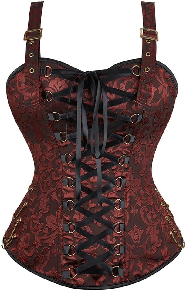 Grebrafan Women Zip Burlesque Corset Bustier Top