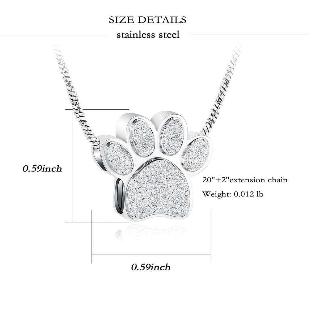 Yinplsmemory Paw Print Cremation Jewelry Urn Necklace for Ashes Pendant Stainless Steel Pet Memorial Ashes Keepsake Ashes Holder Urn Jewelry for Dog Cat Ashes