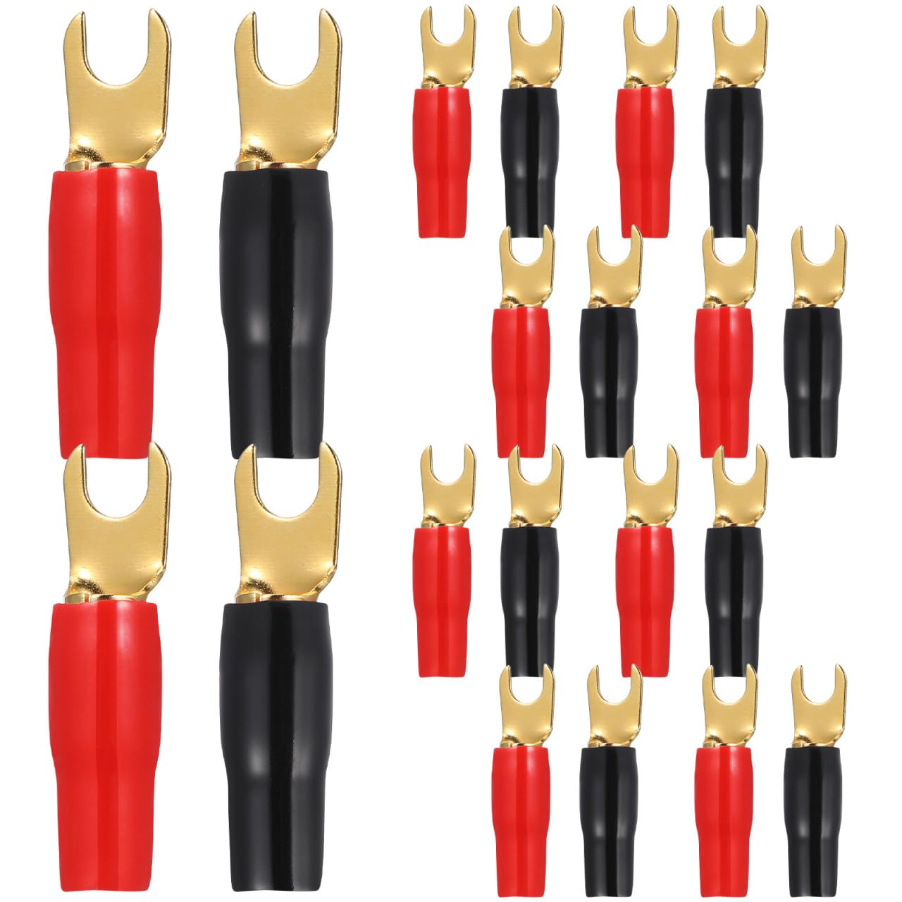 CLISPEED Electrical Connectors, Insulated Terminal Wire Connectors, 8GA Spade Terminal Copper for Speaker Wire Cable, Red, Black(10 Pairs)