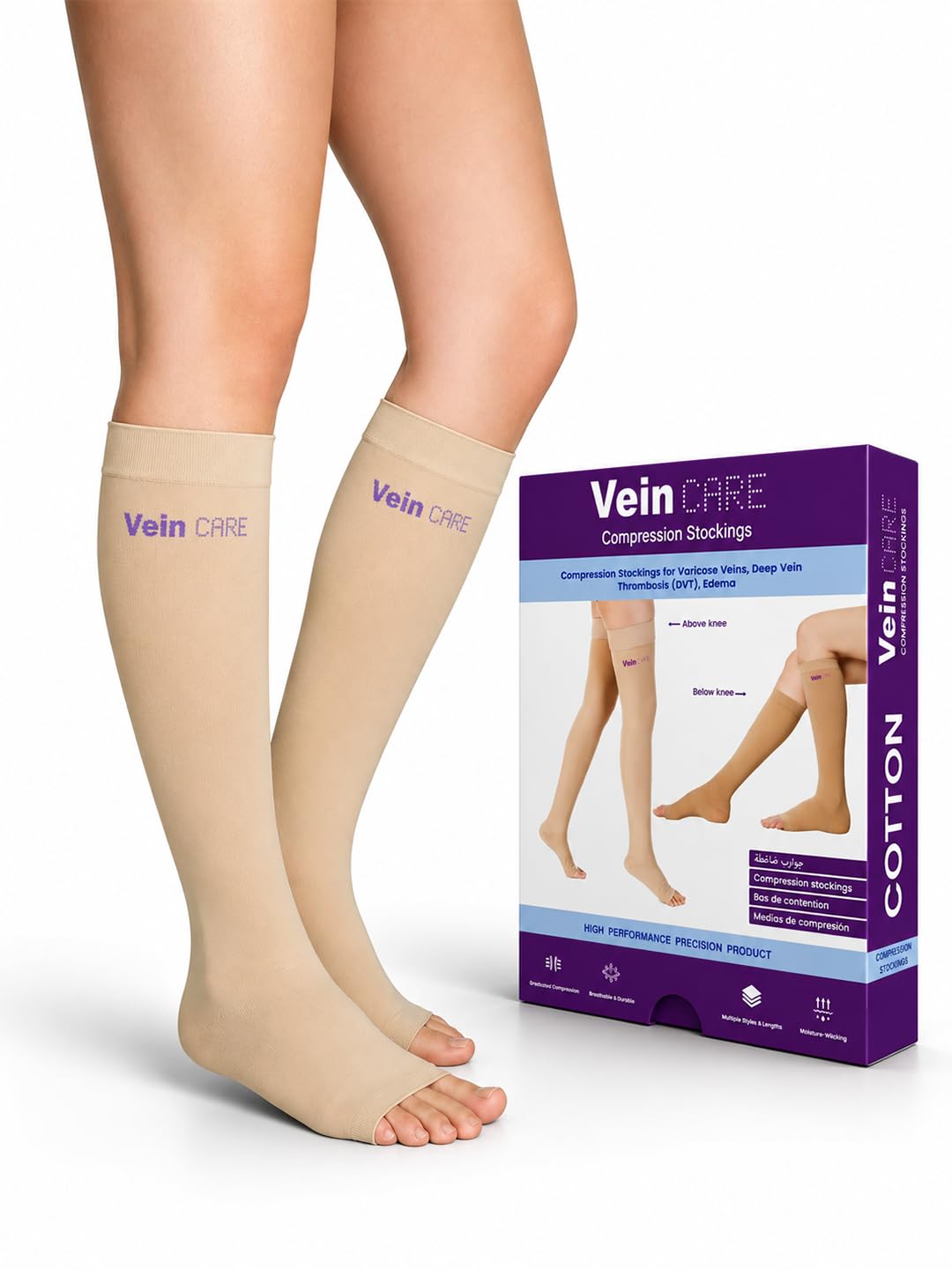 Vein Care Compression Stockings Below Knee for Varicose Veins, Cotton, 20-30 mmHg, Class 2 Compression, Pair-image-33