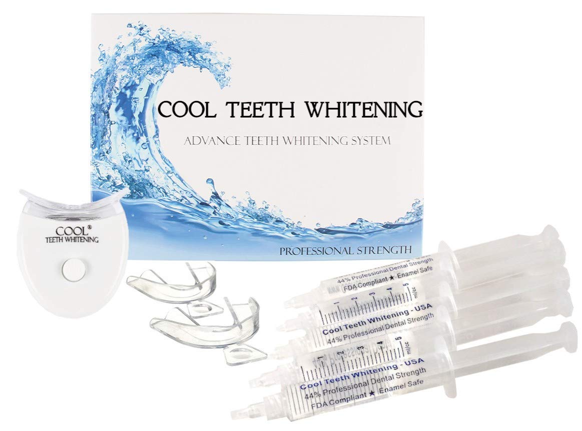 Kit with LED Light, 5 Non-Sensitive Teeth Whitening Gel, Trays, Included - 25 Applications