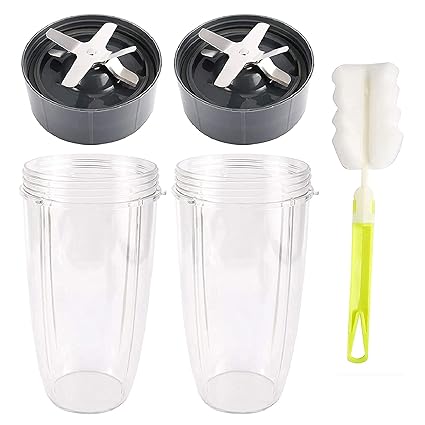 2 Pack of 32 Oz Blender Cups and Blade Replacement with Cleaning Brush Compatible with Nutribullet 600W/900W Models