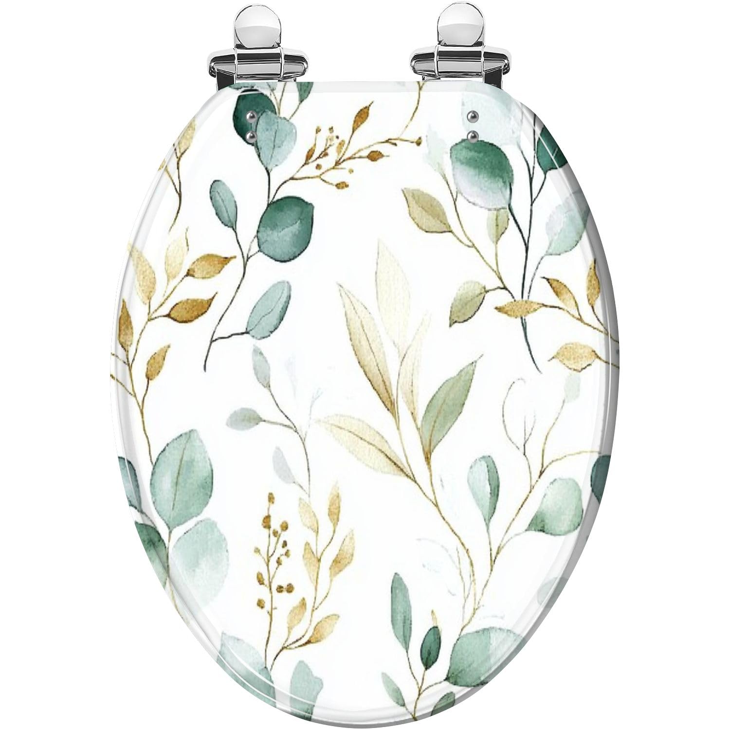 Tazyyzuu Multi9 Luxury Green Gold Marble Elongated Toilet Seat 3D Resin Slow Close Lid Quick-Release Hinges Easy Clean(,18.5X14.5)