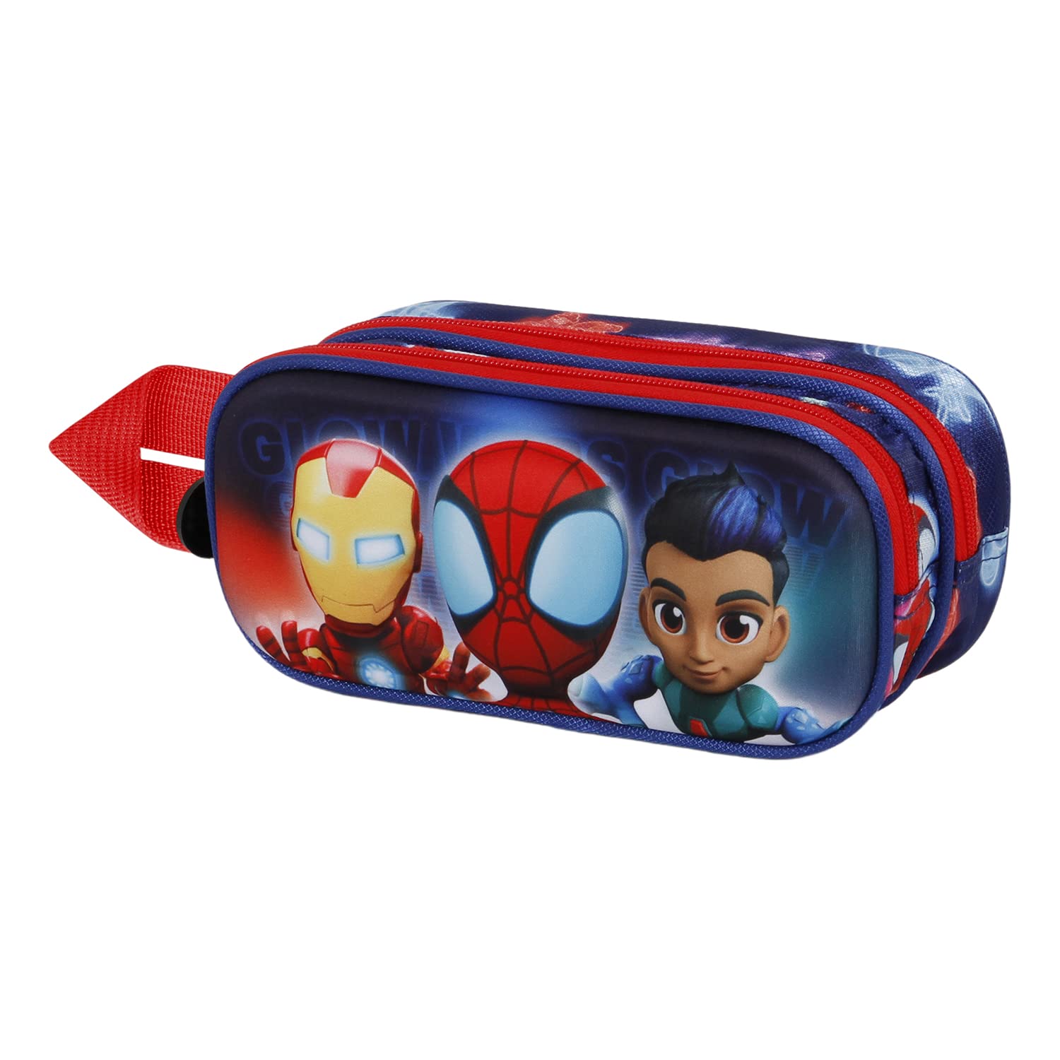Marvel Spiderman Glow-Estuche Portatodo 3D Doble, Azul, 22 x 9.5 cm