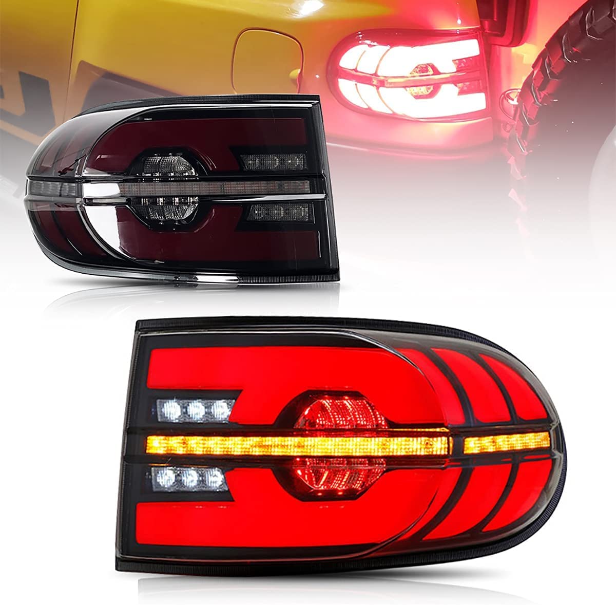 Tail Light for Toyota FJ Cruiser 2007-2020 Startup Animation DRL Smoked Lampshade LED Tail Light Assembly Sequential Turn Signal Light Smoked Rear Lights