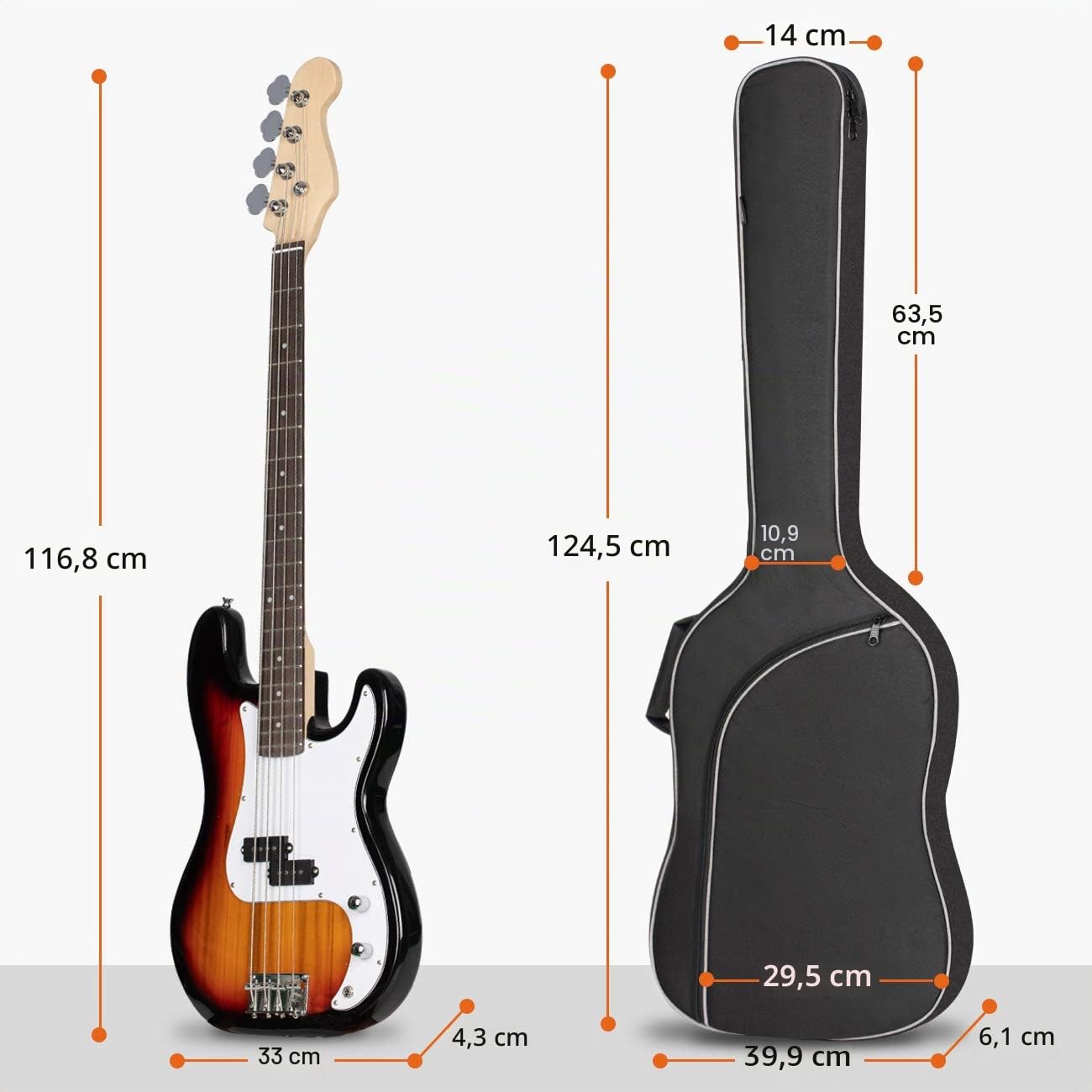 CAHAYA Borsa per Basso Elettrico Elettrico: Custodia per Basso con Imbottitura di 8mm Borse per Basso di 43 Pollici con Ampia Tasca Frontale per Spartiti o Libri Musicali Nero