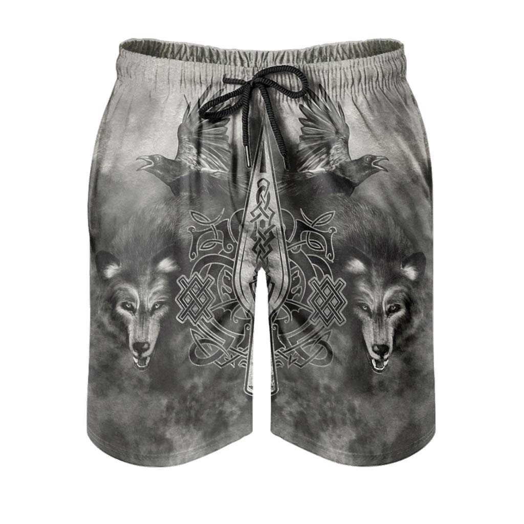 Attiubiuj Viking Gungnir Speer of Odin Men's Summer Shorts Swimming Case Print Board Shorts with Pockets