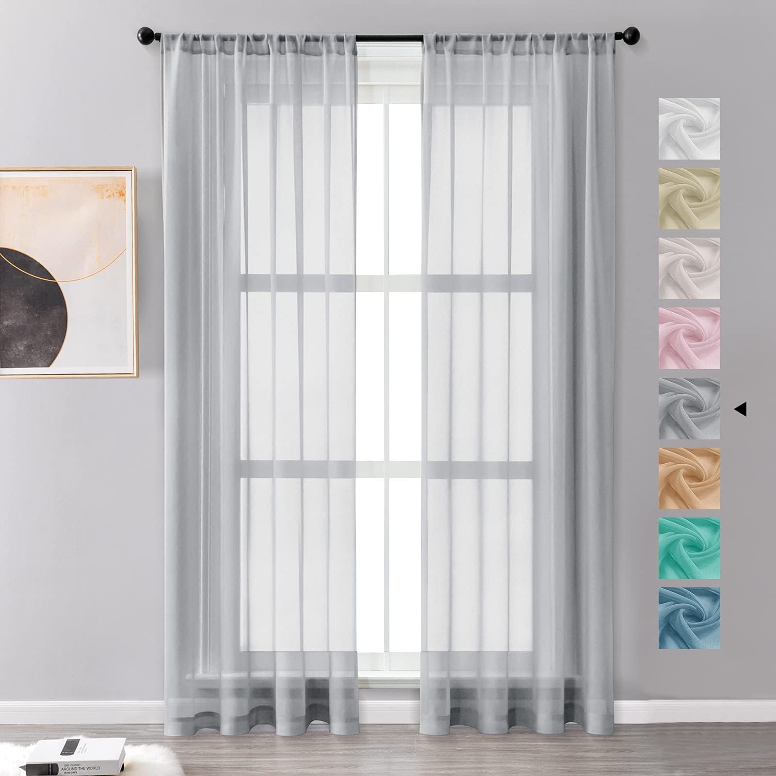 MRTREES Grey Curtains, 140 x 240 cm (WxH), 2 Piece Set, Semi-Translucent, Linen Effect, Modern Translucent Curtains for Bedroom, 240 cm High Global Recycled Standard Global Recycled Standard Global Recycled Standard
