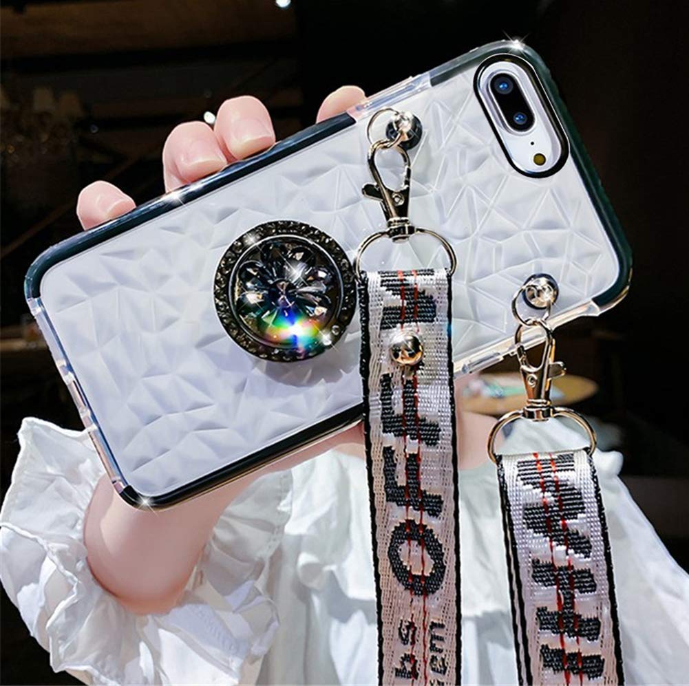 Uposao Cover Compatibile con Samsung Galaxy S8 Plus Anello Supporto Glitter Brillantini Fiore Rose TPU Gel Gomma Silicone Bling Strass Ring Anello Supporto Bumper,Fiori Blu