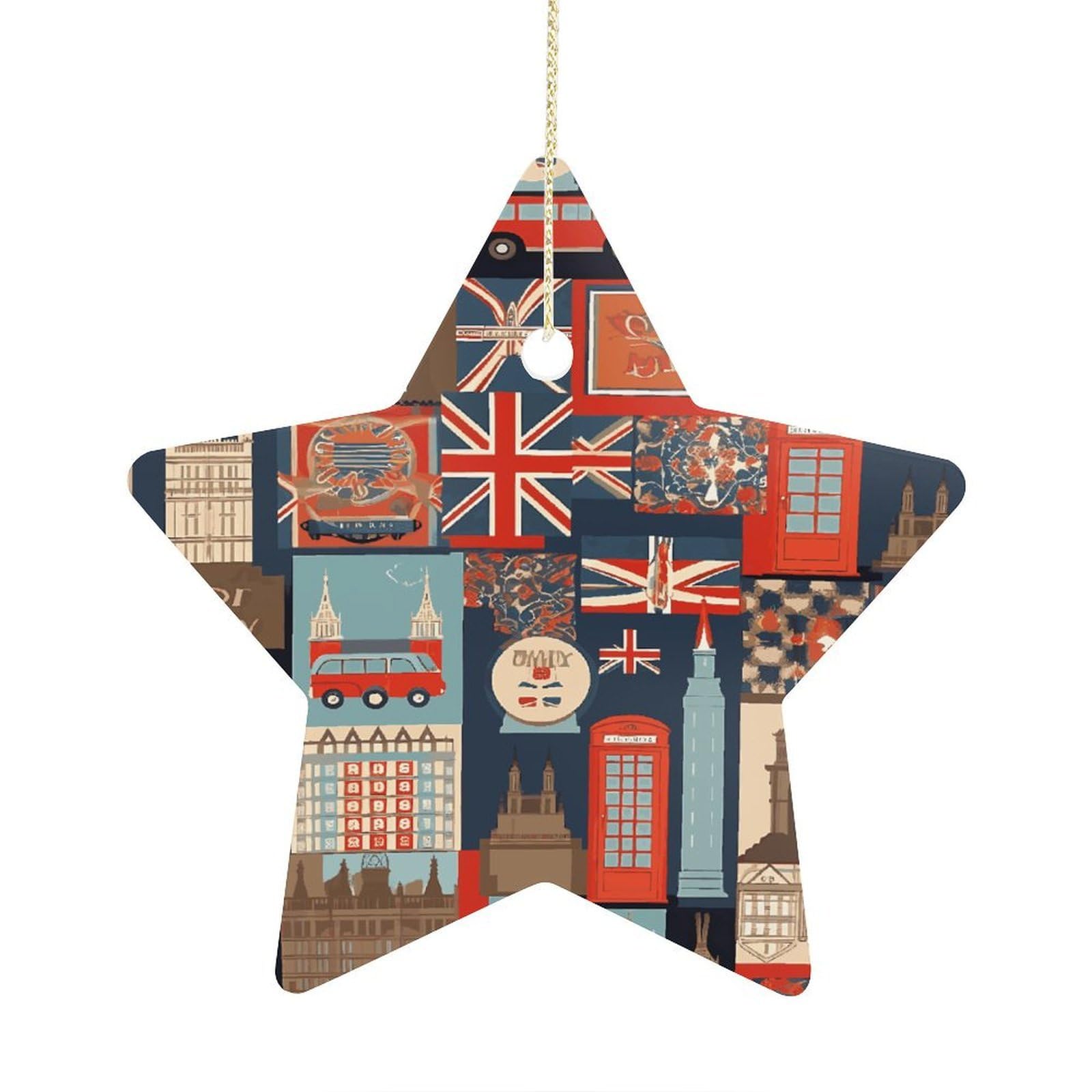 Fodpand Women's Style England Symbols Ornament With String, Keepsake Hanging Decorations,Ceramic Ornaments For Men Indoor Home Holiday Party Gifts