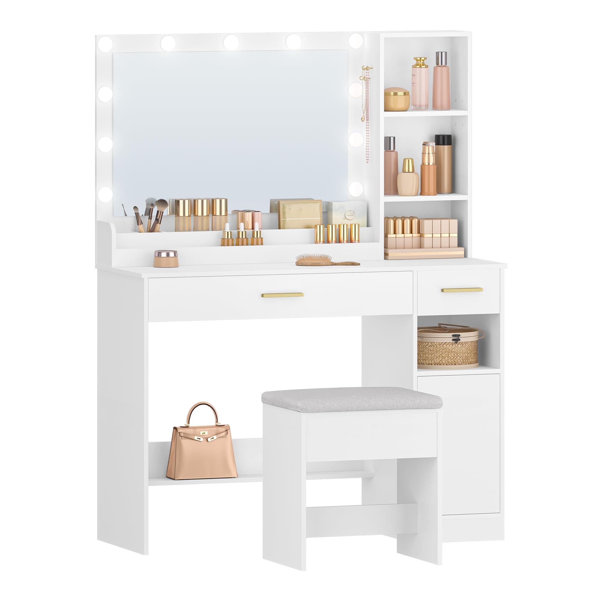 HEXCELEN Toeletta con Sgabello, 40 x 108 x 141 cm, Bianco
