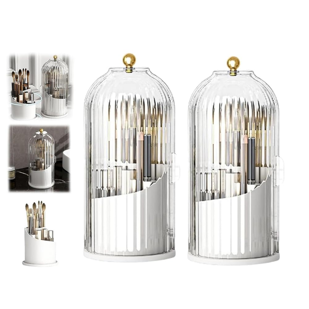 Oehug White(2 Pieces) Concealed Toothbrush Holder,Covered Makeup Brush Holder With Sliding Lid,360° Rotating Bathroom Waterproof Dustproof Toothbrush Holders, For Vanity Bathroom (White(2 Pieces))