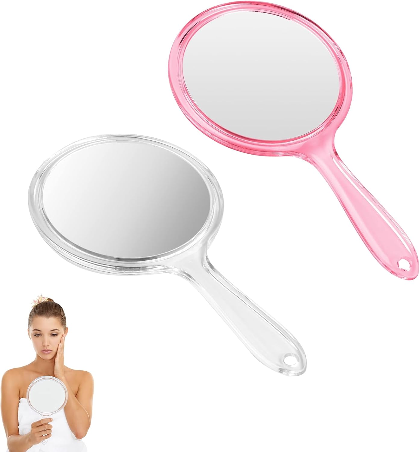 2PCS Hand Mirror DoubleSided 1X/3X Magnifying Mirror with Handle