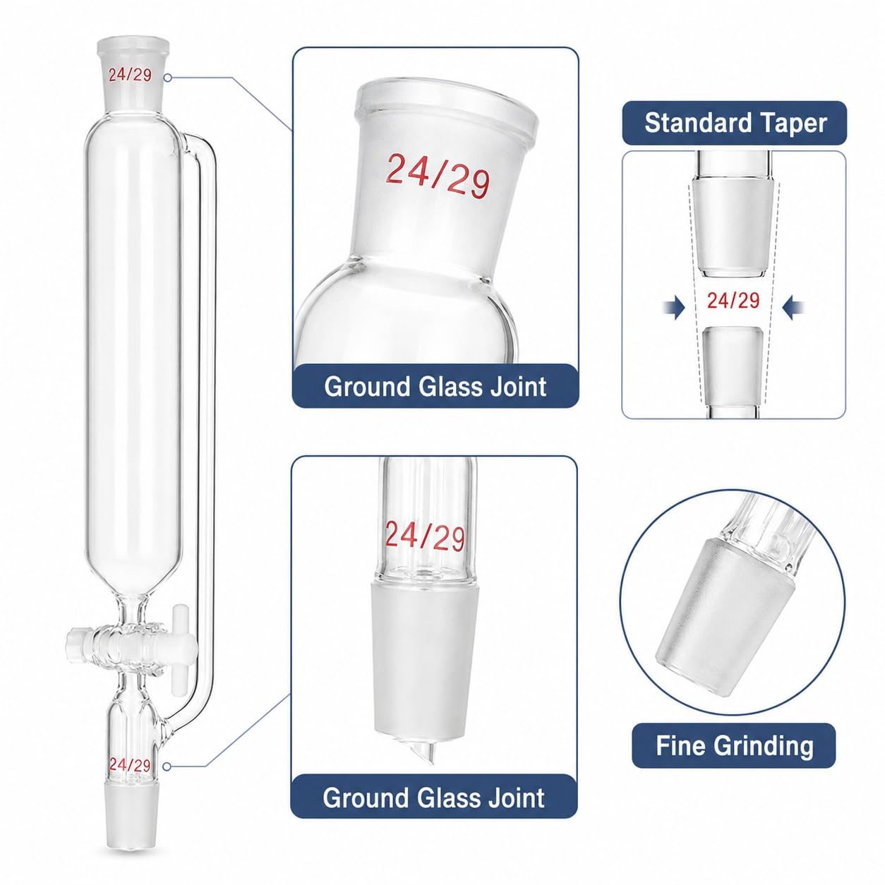 Druckausgleichstrichter aus Borosilikatglas PTFE Hahn Schliff-5000mL 29#