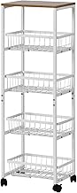 EGGREE Trolley with Wheels for Kitchen 5 Levels, Space-Saving Bathroom Cart, Shelf for Narrow Niches, Storage of Fruits and Vegetables, White