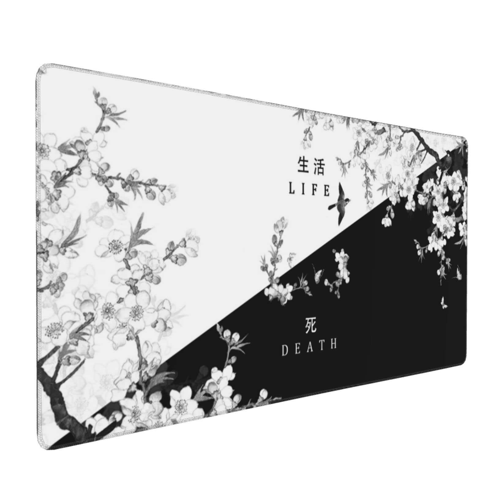 XXL Large Gaming Mouse Pad,Japanese Sakura Death Life Extended Desk Pad Non-Slip Rubber Base 35.4x15.7in