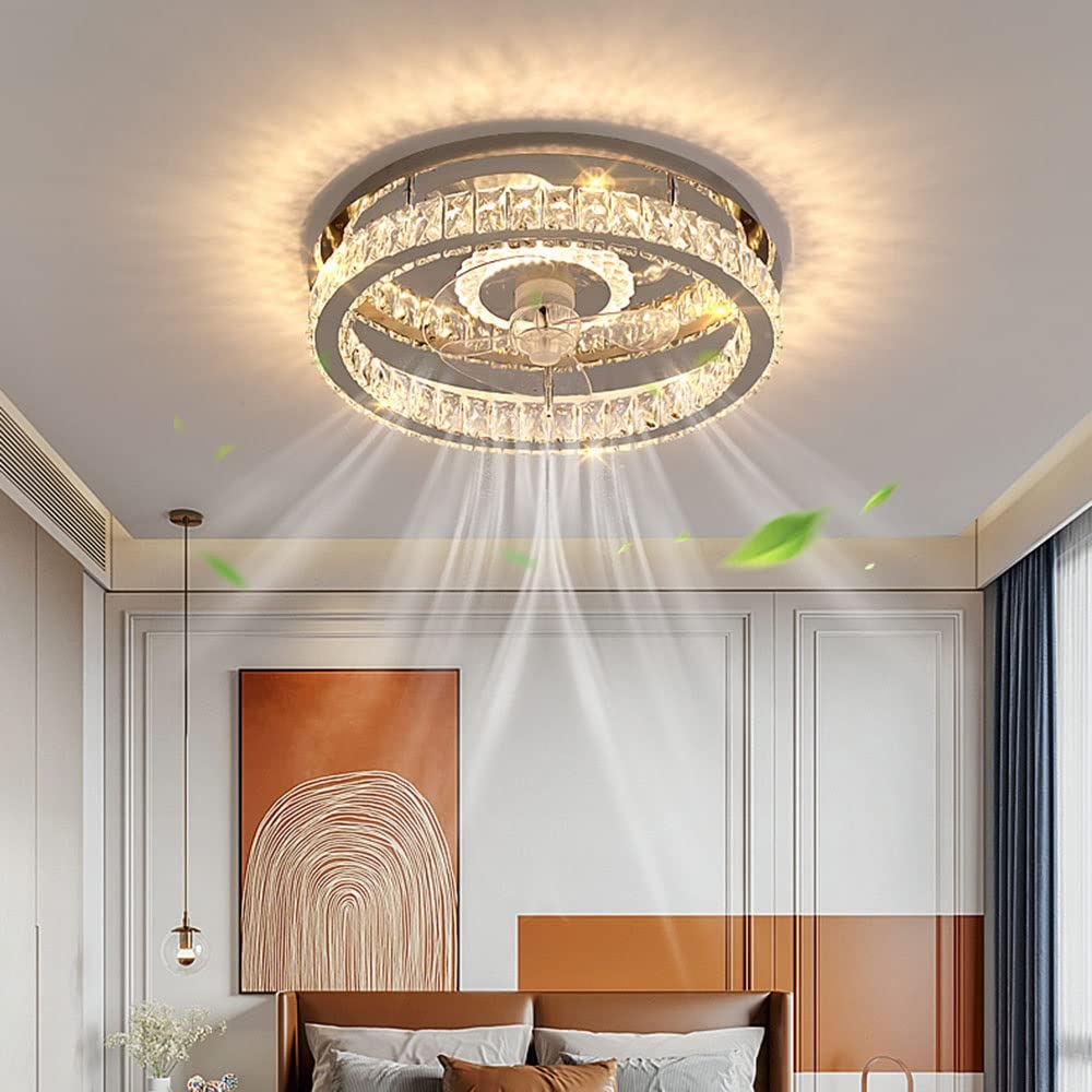 JIUMUGN 19.7" Ceiling Fan with Lights, Modern Bladeless Ceiling Fan