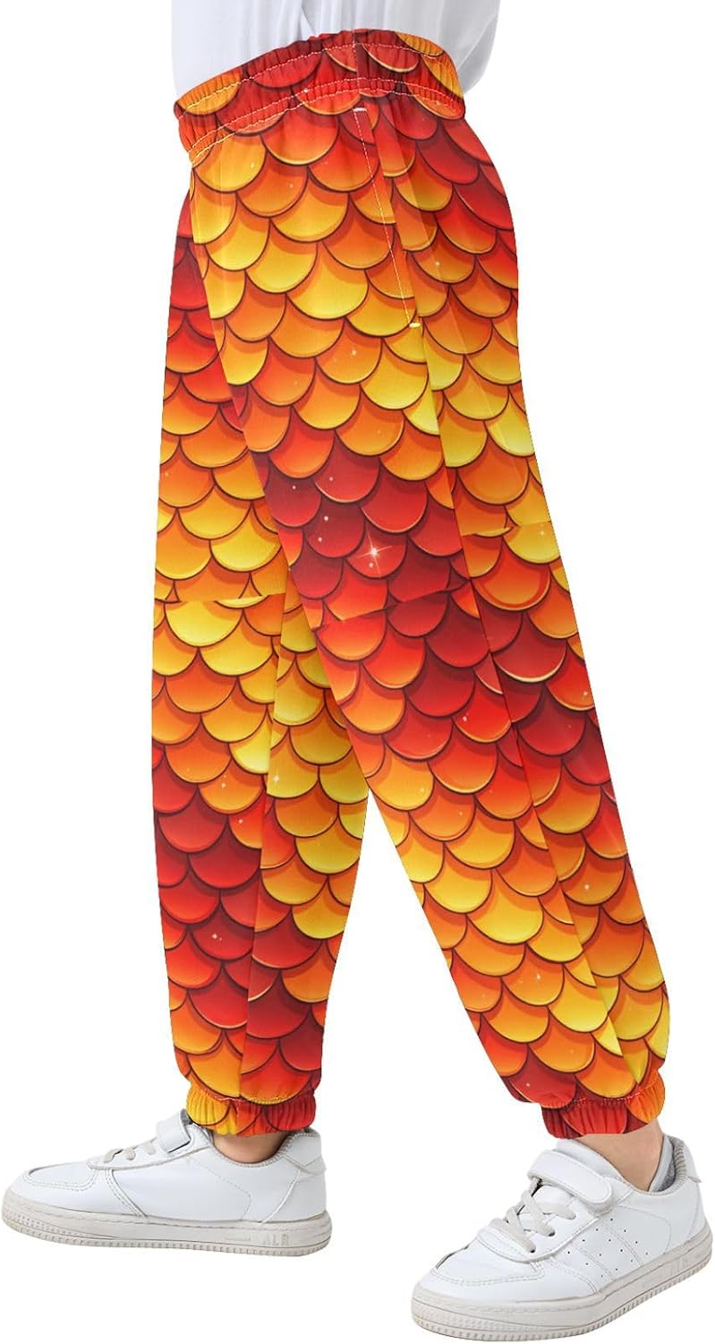 Pigsaly Boys Sweatpants Mermaid Scales Red Orange Boys Pants Active Pant Kids Jogger Pants 3T