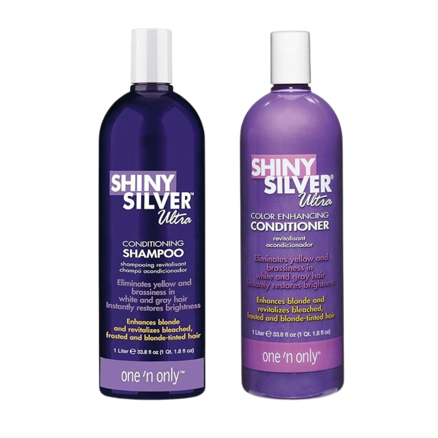 One 'n Only Shiny Silver Purple Shampoo & Hair Conditioner Set - Argan Oil Toning Hair Kit for Blonde, Gray, White & Highlighted Hair - Moisturizes, Brightens & Reduces Brassiness (33.8 oz)
