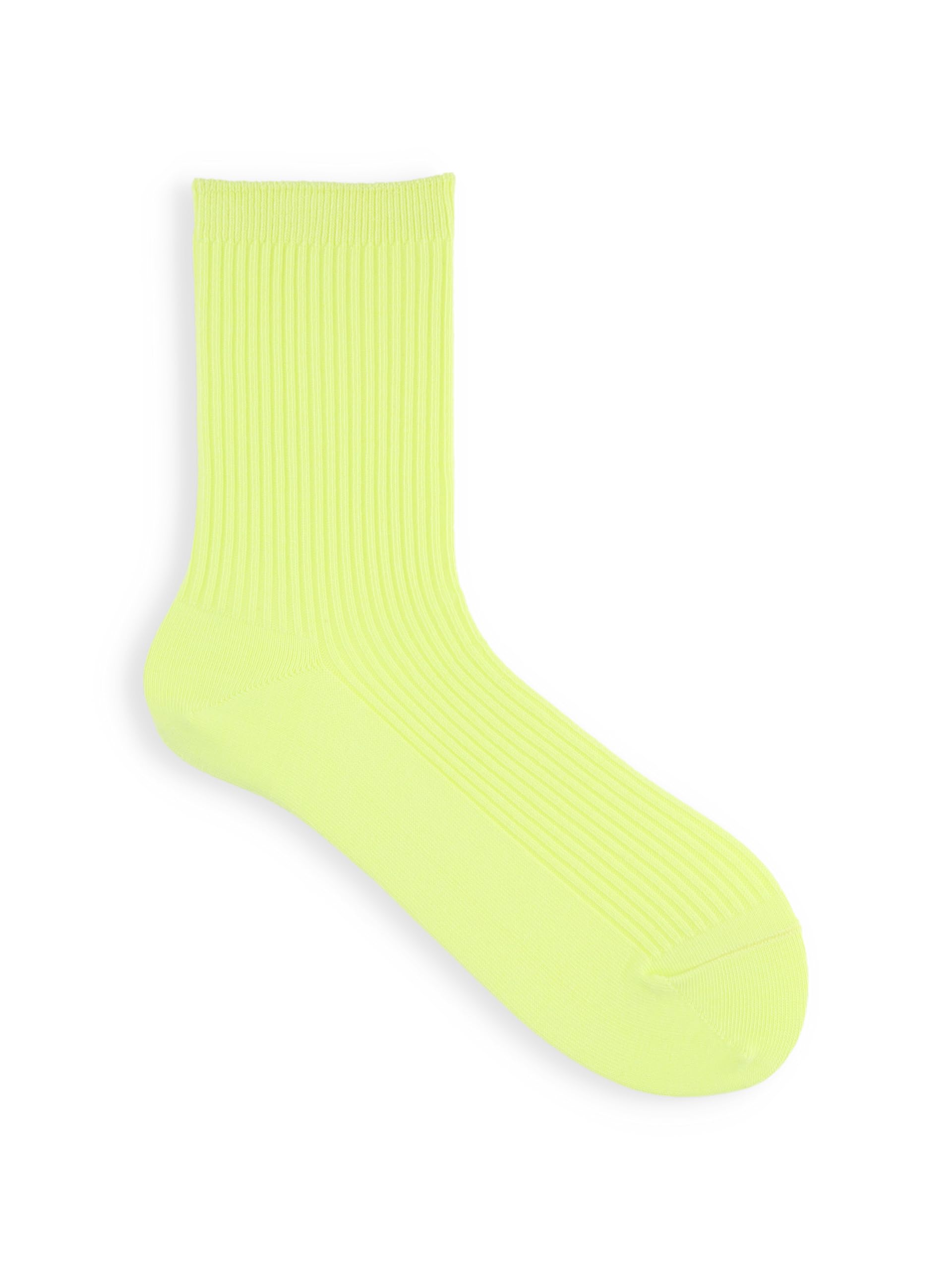 Tabio Classic 2x2 Rib Calf Socks Lemon Yellow Cotton Women US 5.5-8 Japan