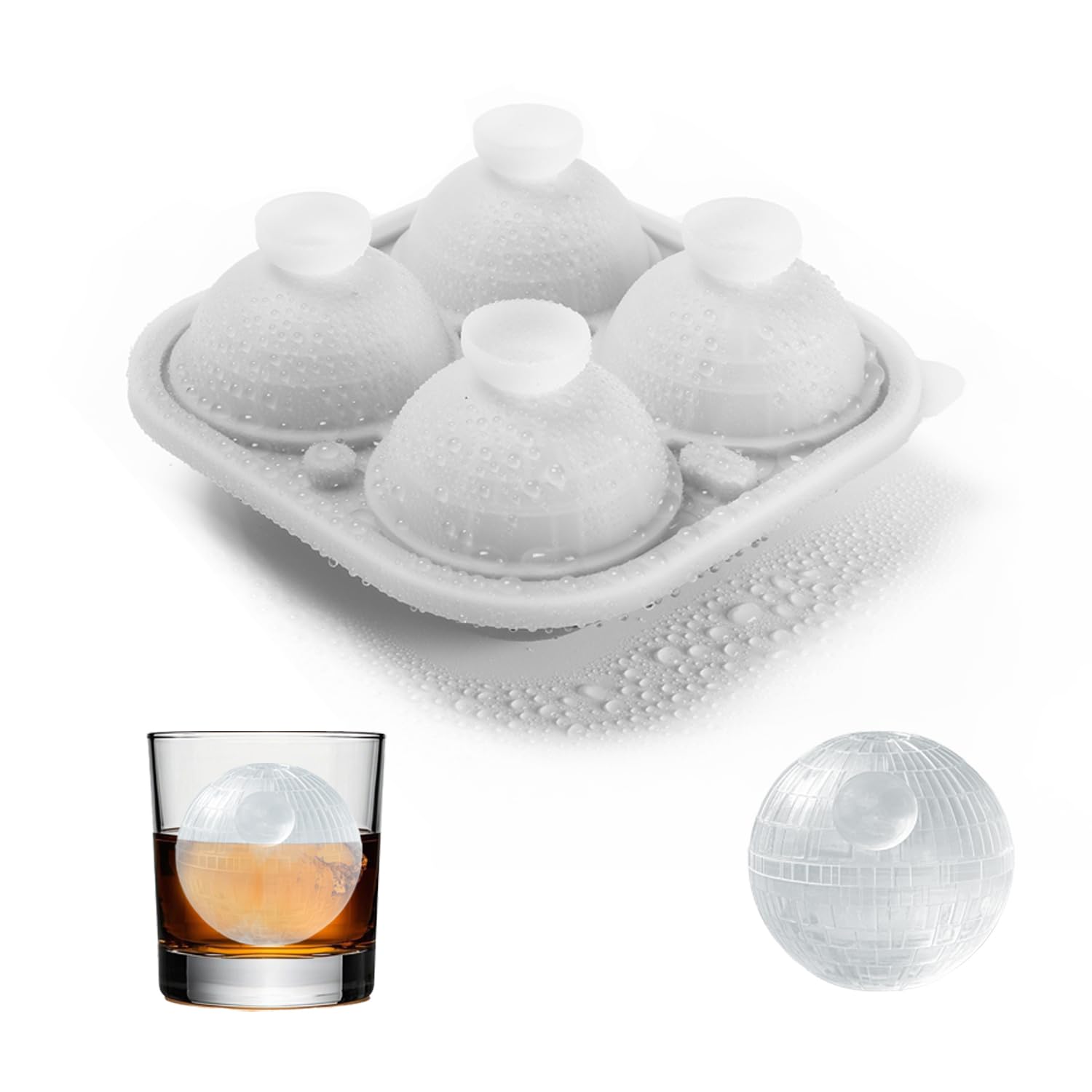 WIGERLON Death Star Ice Cube Molds For Bourbon,Whiskey,Cocktails,Round Ice Ball Maker Mold Gift for Men and Women